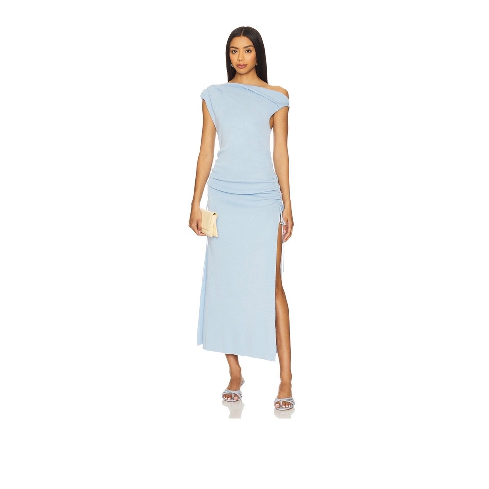 Lioness Original Sin Dress Baby Blue Ribbed One Shoulder Slit Midi Dress Small